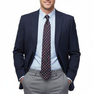 Harry Rosen 100% Silk Tie Navy Red Oval Pattern Designer Quality Made in Italy